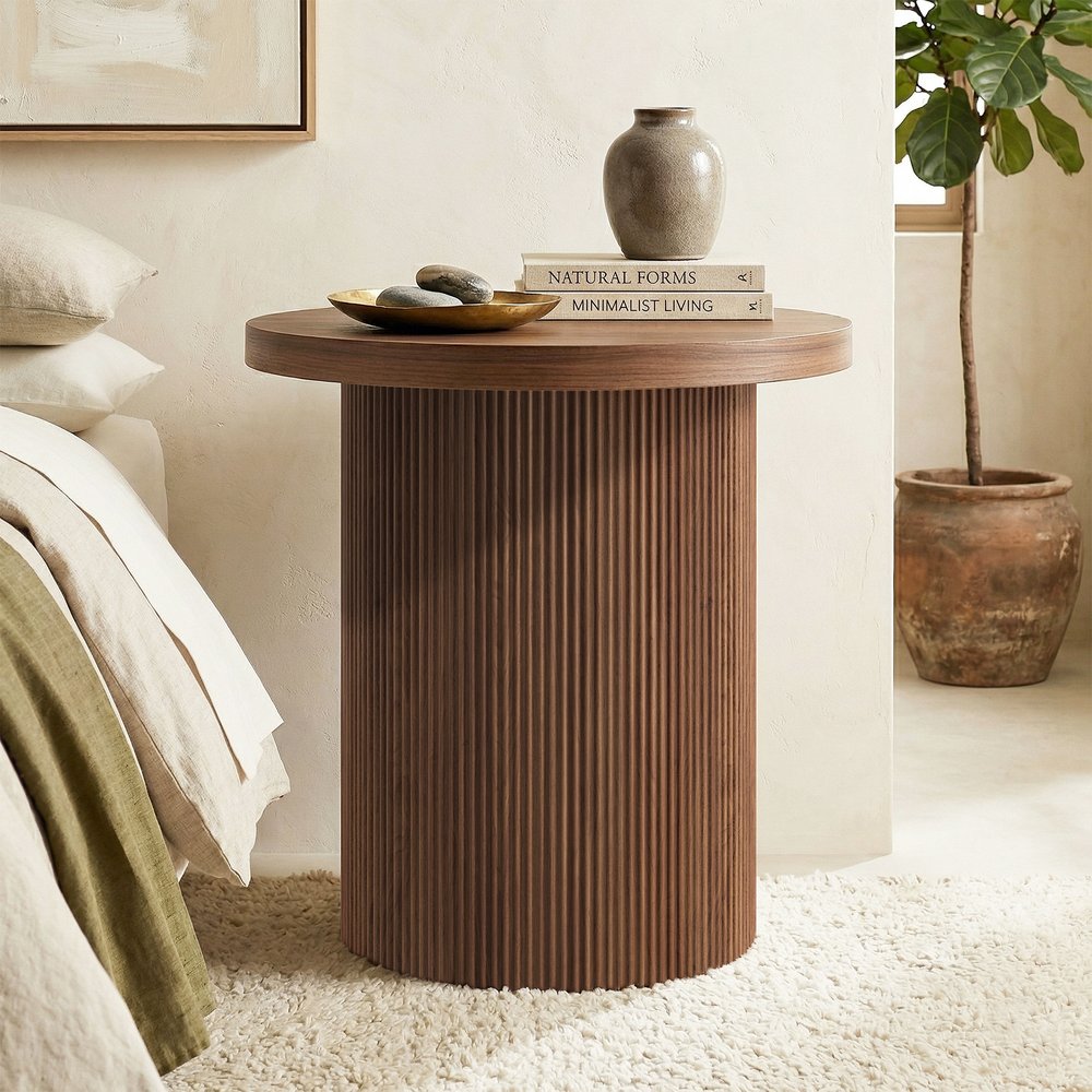 Hudson & Canal - Isa 22in Wide Round Fluted Side Table in Satin Walnut - ST2542 view 5