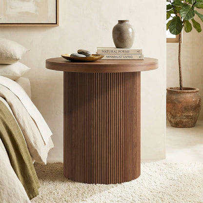 Hudson & Canal - Isa 22in Wide Round Fluted Side Table in Satin Walnut - ST2542 view 5