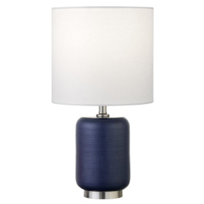 Hudson & Canal - Lambert 15" Tall Ceramic Table Lamp with Fabric Shade in Navy/Brushed Nickel/White - ML1643 view 1