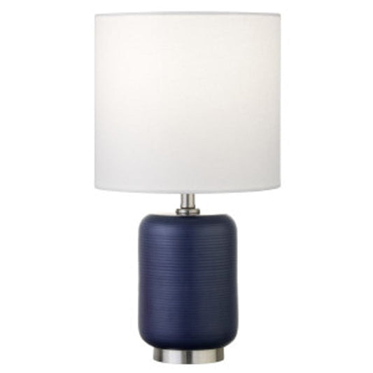 Hudson & Canal - Lambert 15" Tall Ceramic Table Lamp with Fabric Shade in Navy/Brushed Nickel/White - ML1643 view 1