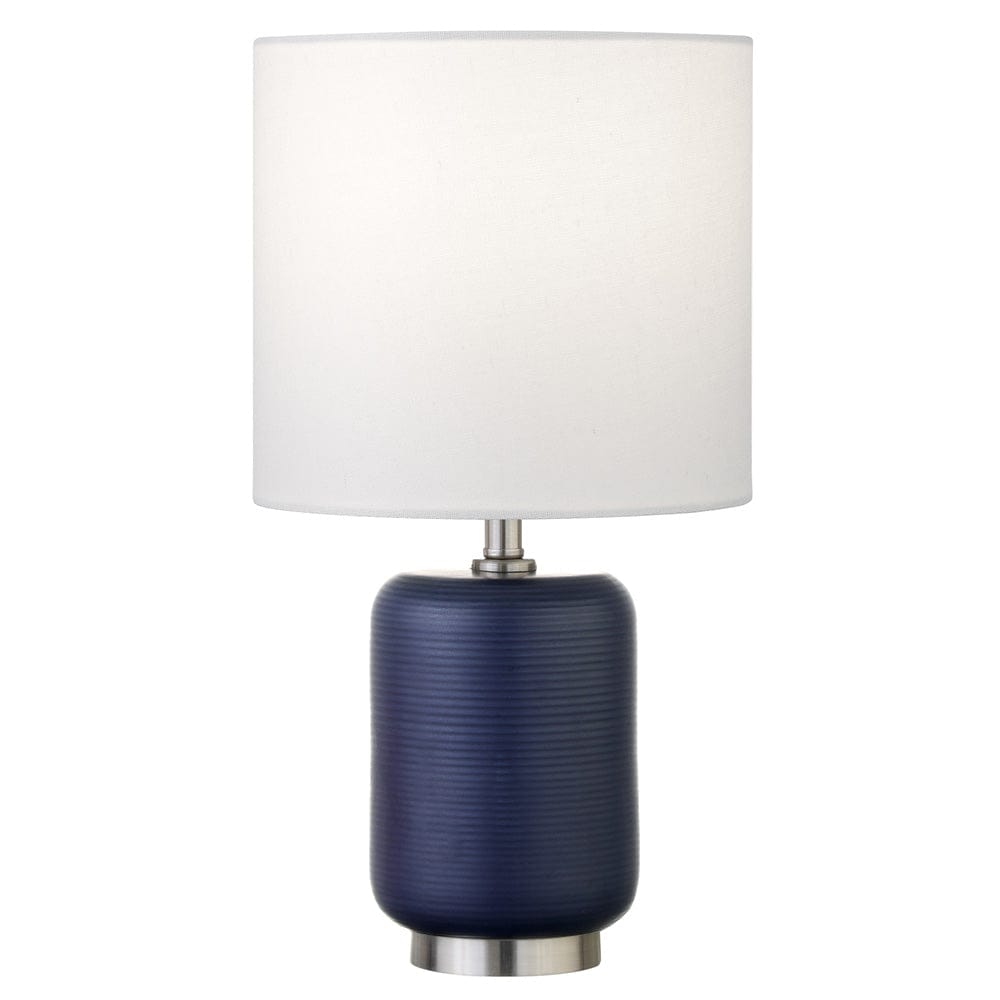 Hudson & Canal - Lambert 15" Tall Ceramic Table Lamp with Fabric Shade in Navy/Brushed Nickel/White - ML1643 view 2