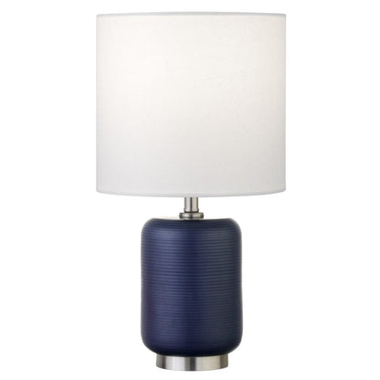 Hudson & Canal - Lambert 15" Tall Ceramic Table Lamp with Fabric Shade in Navy/Brushed Nickel/White - ML1643 view 2