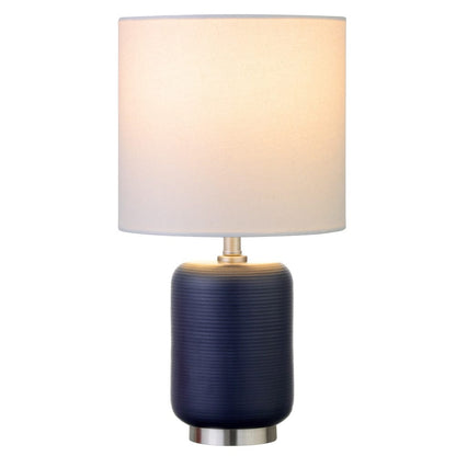 Hudson & Canal - Lambert 15" Tall Ceramic Table Lamp with Fabric Shade in Navy/Brushed Nickel/White - ML1643 view 3