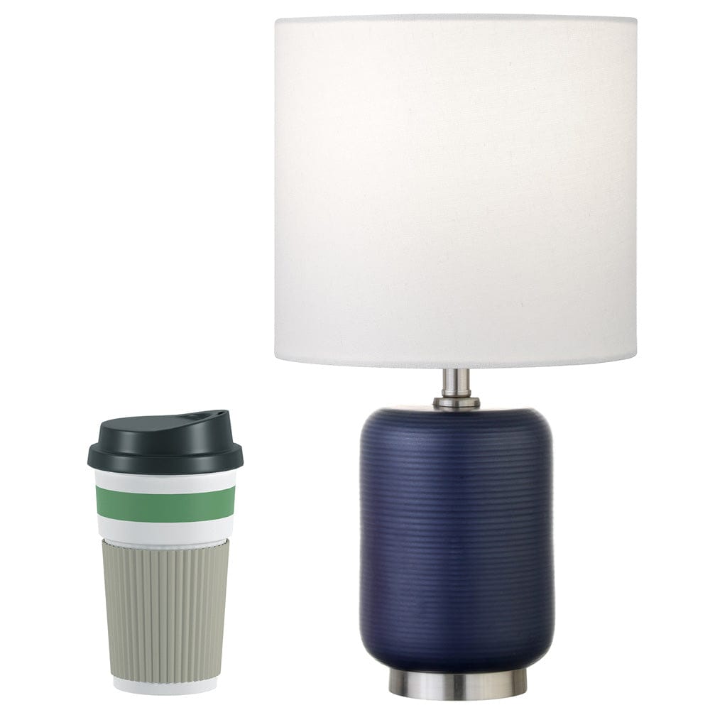 Hudson & Canal - Lambert 15" Tall Ceramic Table Lamp with Fabric Shade in Navy/Brushed Nickel/White - ML1643 view 4