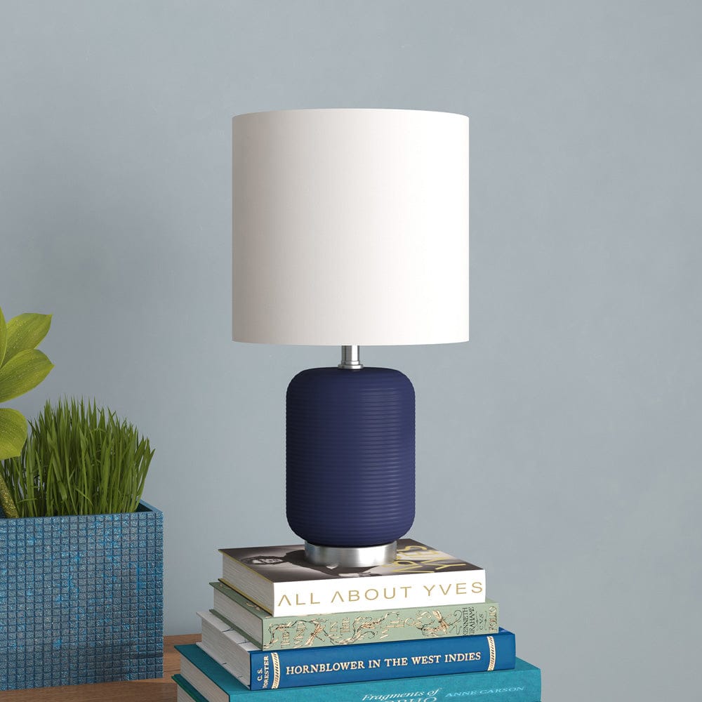 Hudson & Canal - Lambert 15" Tall Ceramic Table Lamp with Fabric Shade in Navy/Brushed Nickel/White - ML1643 view 8