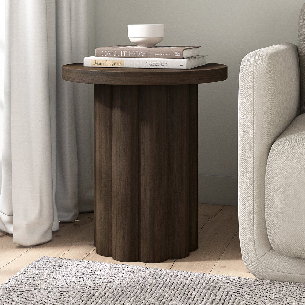 Hudson & Canal - Olie 20in Wide Round Fluted Side Table in Brown Oak - ST2491 view 3