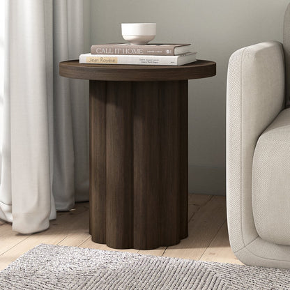 Hudson & Canal - Olie 20in Wide Round Fluted Side Table in Brown Oak - ST2491 view 3