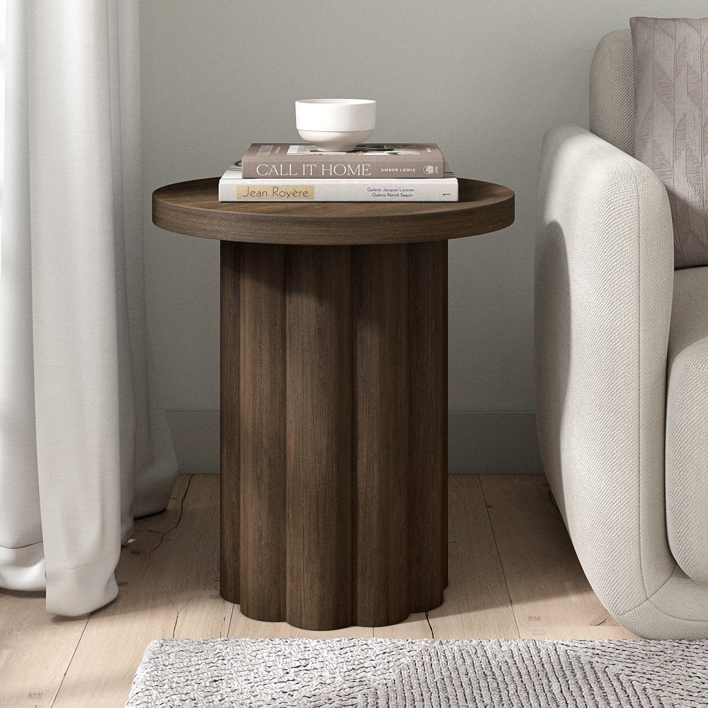 Hudson & Canal - Olie 20in Wide Round Fluted Side Table in Brown Oak - ST2491 view 4