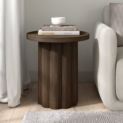 Hudson & Canal - Olie 20in Wide Round Fluted Side Table in Brown Oak - ST2491 view 4