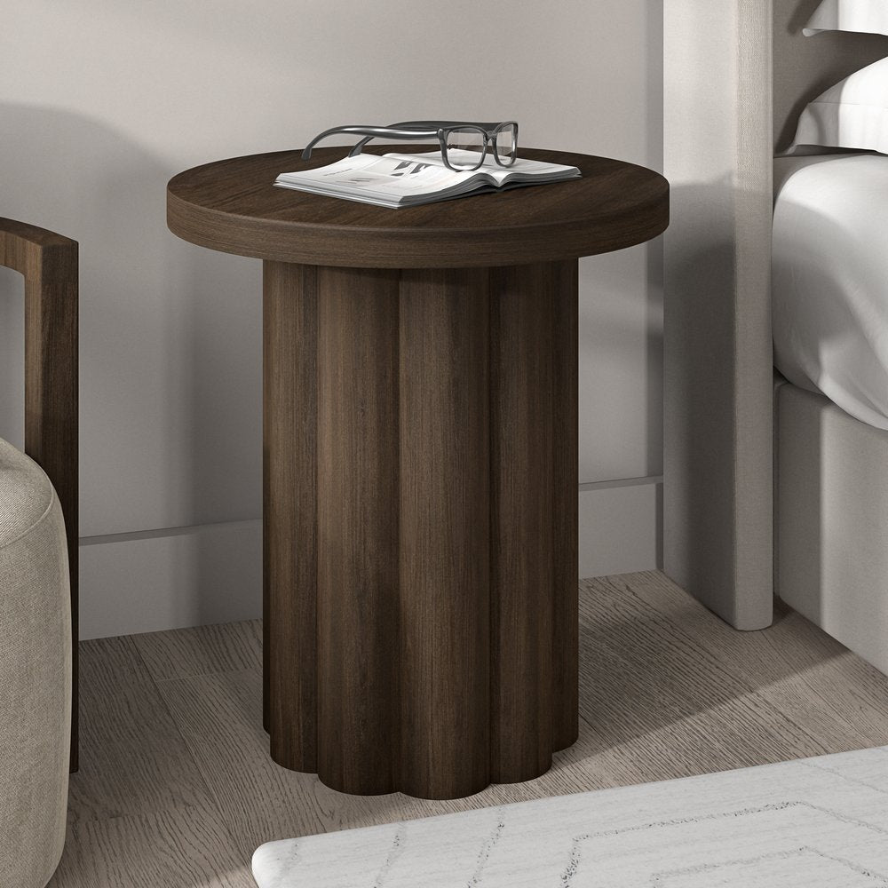 Hudson & Canal - Olie 20in Wide Round Fluted Side Table in Brown Oak - ST2491 view 5