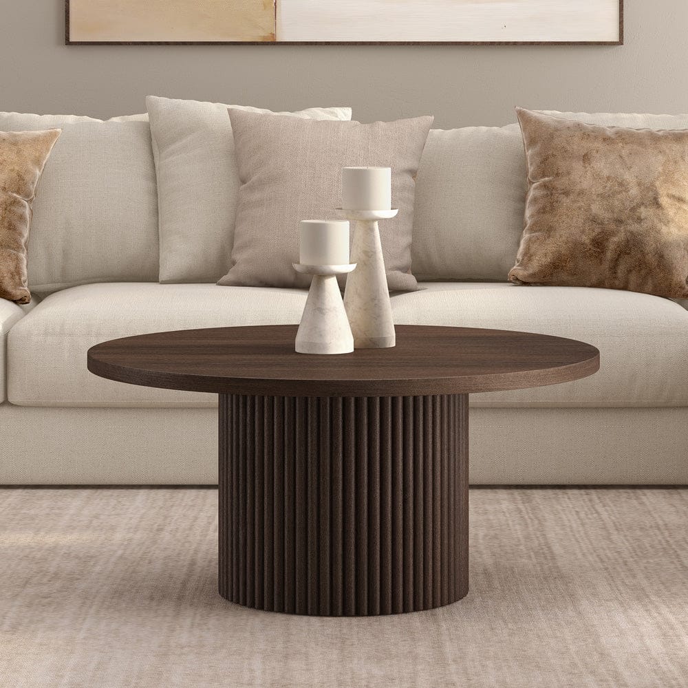 Hudson & Canal - Rollan 32" Wide Round Coffee Table in Brown Oak - CT2470 view 4