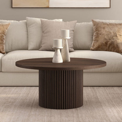 Hudson & Canal - Rollan 32" Wide Round Coffee Table in Brown Oak - CT2470 view 4