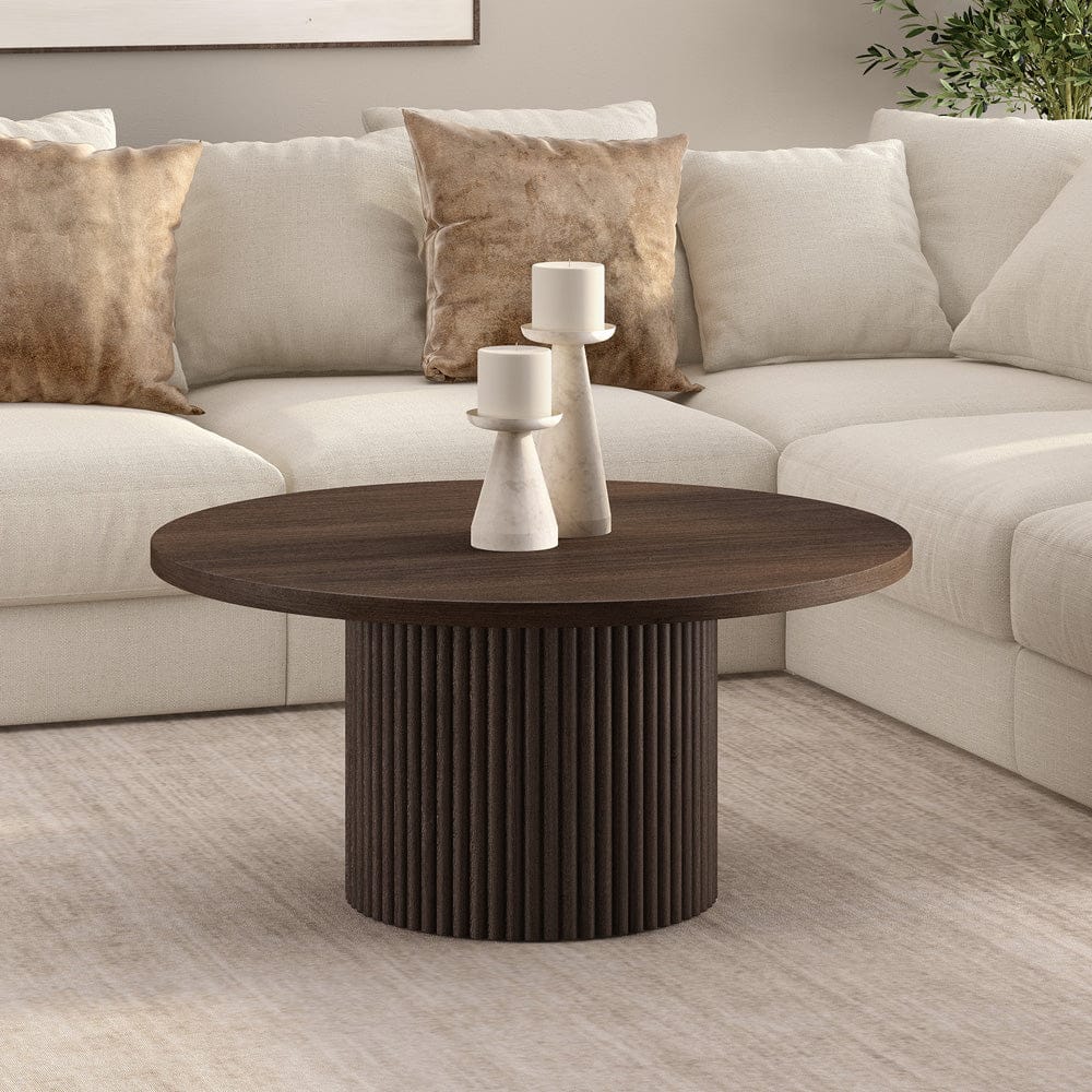 Hudson & Canal - Rollan 32" Wide Round Coffee Table in Brown Oak - CT2470 view 5