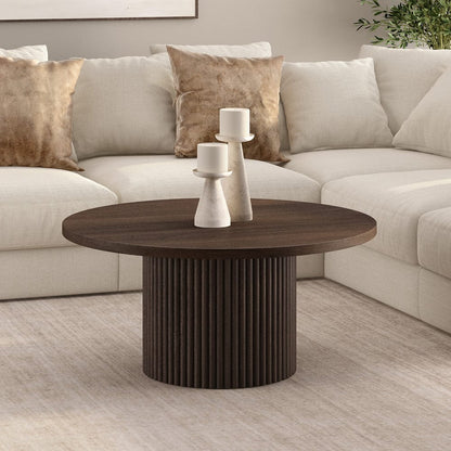Hudson & Canal - Rollan 32" Wide Round Coffee Table in Brown Oak - CT2470 view 5