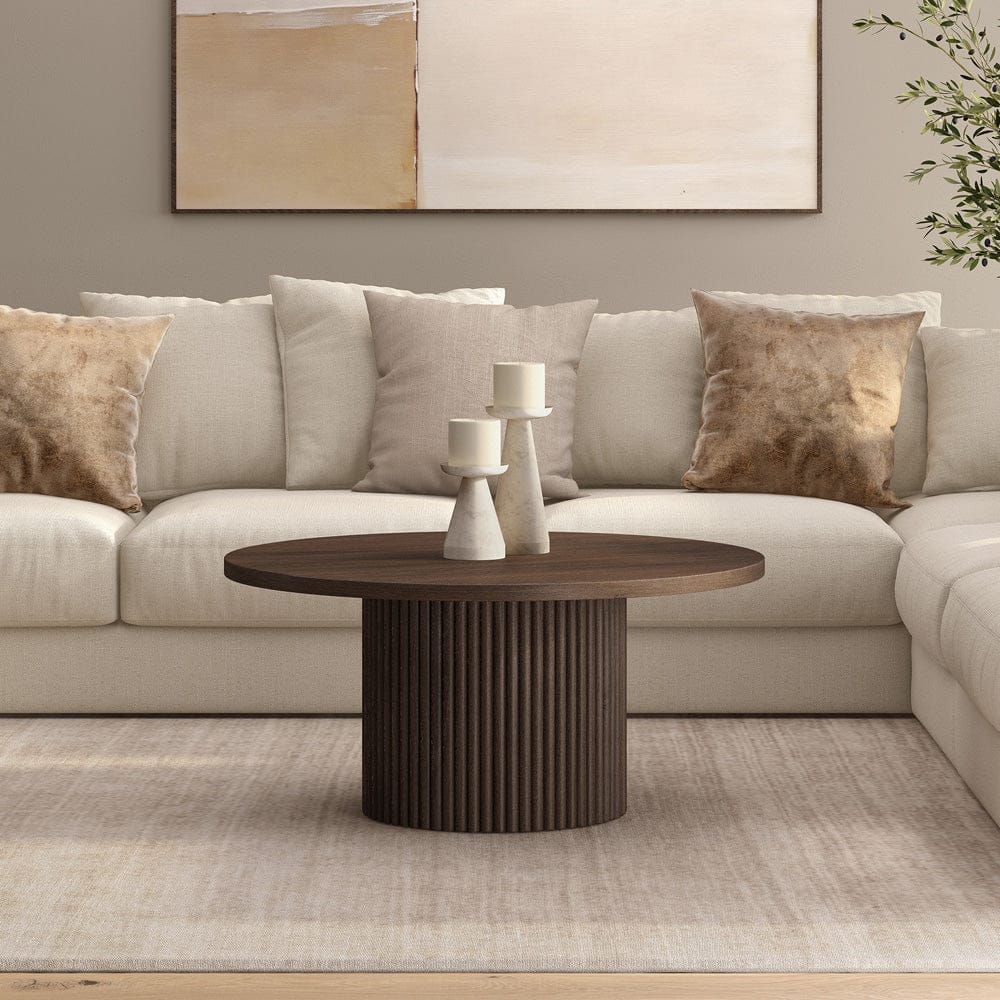 Hudson & Canal - Rollan 32" Wide Round Coffee Table in Brown Oak - CT2470 view 6