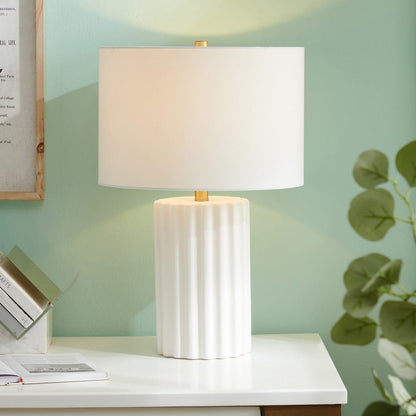 Hudson & Canal - Seren 23" Tall Table Lamp with Fabric Shade in Matte White/Brass/White - TL2215 view 7