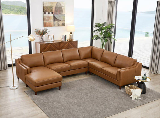 Hydeline - Bella Left Chaise Sectional in Cognac - 6932-SECT4-LHFCH-LS2523 veiw 2