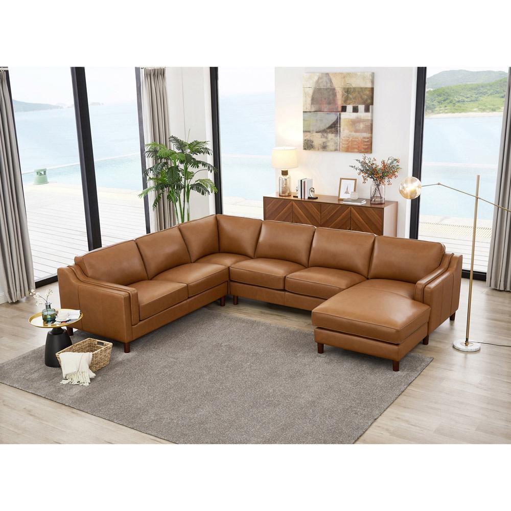 Hydeline - Bella Right Chaise Sectional in Cognac - 6932-SECT4-RHFCH-LS2523 veiw 1