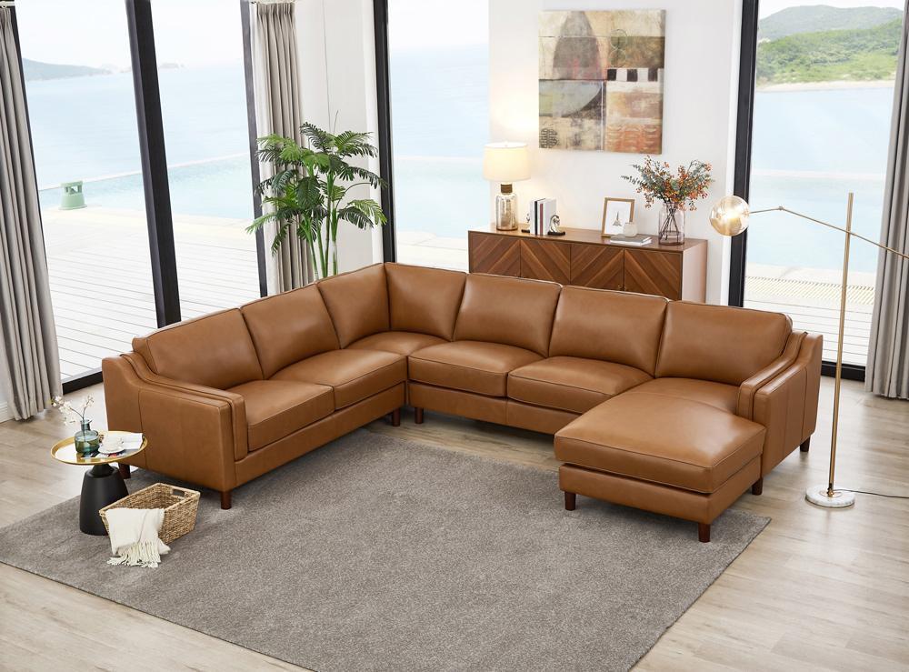 Hydeline - Bella Right Chaise Sectional in Cognac - 6932-SECT4-RHFCH-LS2523 veiw 2