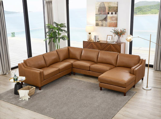 Hydeline - Bella Right Chaise Sectional in Cognac - 6932-SECT4-RHFCH-LS2523 veiw 2