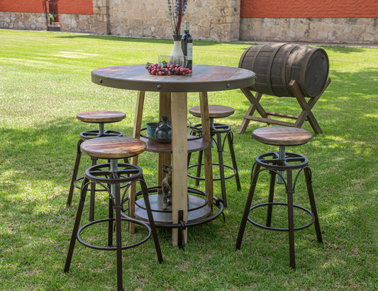 IFD - Antique Bistro Table Barrel Shaped with Shelves - IFD968BISTRO view 2