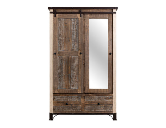 IFD - Antique Multicolor 2 Drawer, 1 Sliding door, 1 Mirror Door Armoire - IFD966ARMOIRE view 1