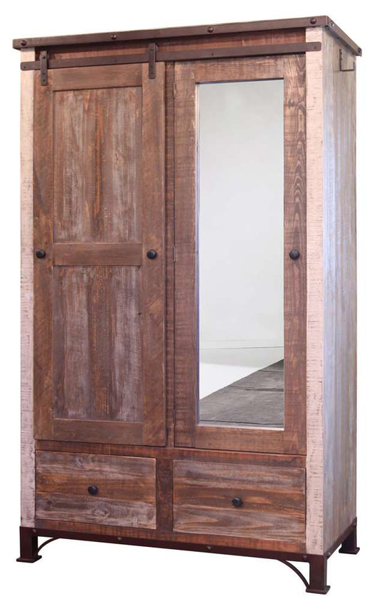 IFD - Antique Multicolor 2 Drawer, 1 Sliding door, 1 Mirror Door Armoire - IFD966ARMOIRE veiw 1