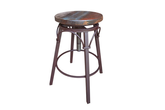IFD - Antique Multicolor 24-30in Adjustable Swivel Stool, Wooden Seat, Straight Leg - IFD968BS2430 view 1