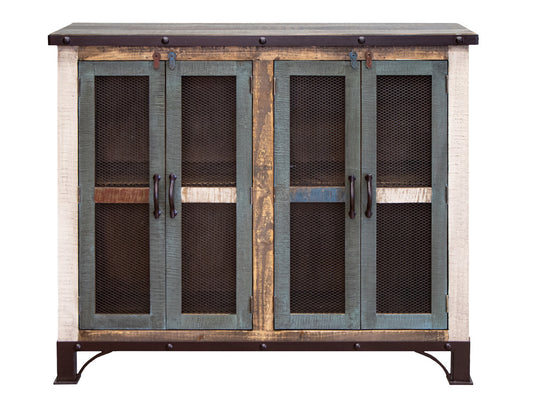 IFD - Antique Multicolor 48in Console w/4 Iron Mesh Door Panels & Middle Shelf - IFD969CONS-4MC view 1