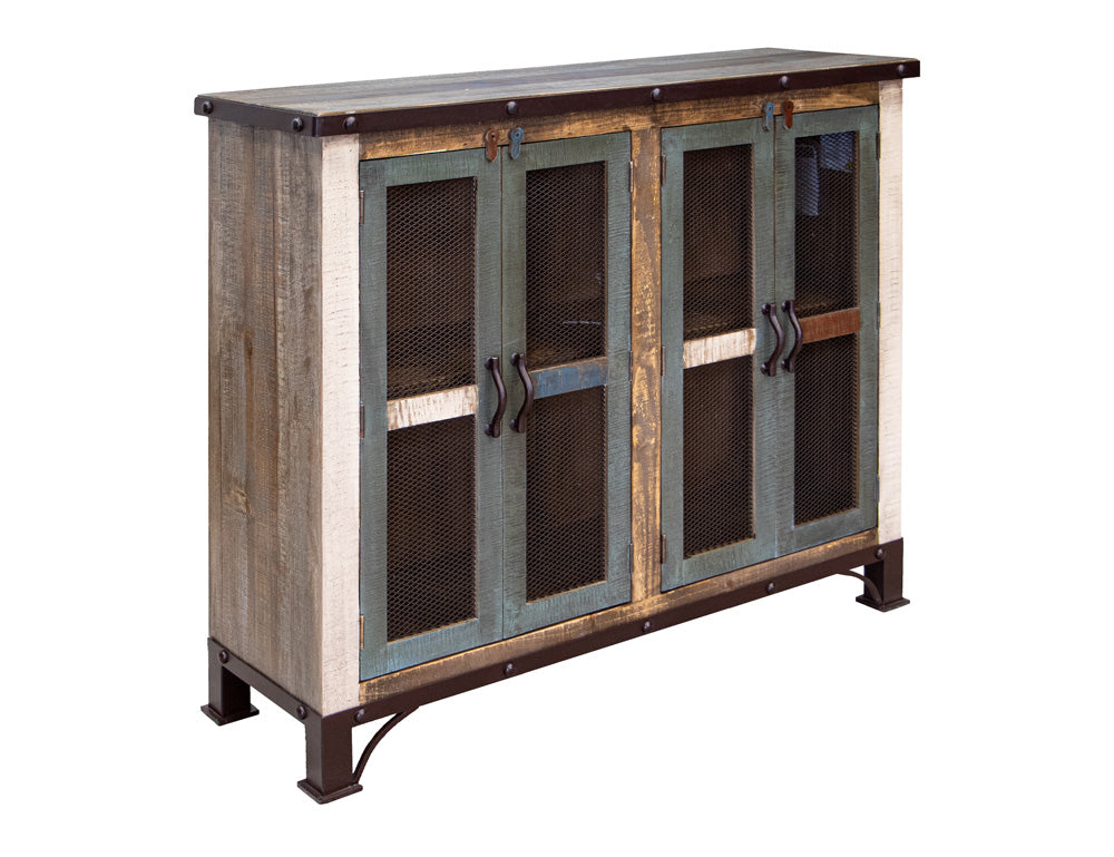 IFD - Antique Multicolor 48in Console w/4 Iron Mesh Door Panels & Middle Shelf - IFD969CONS-4MC view 2