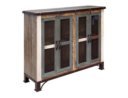 IFD - Antique Multicolor 48in Console w/4 Iron Mesh Door Panels & Middle Shelf - IFD969CONS-4MC view 2