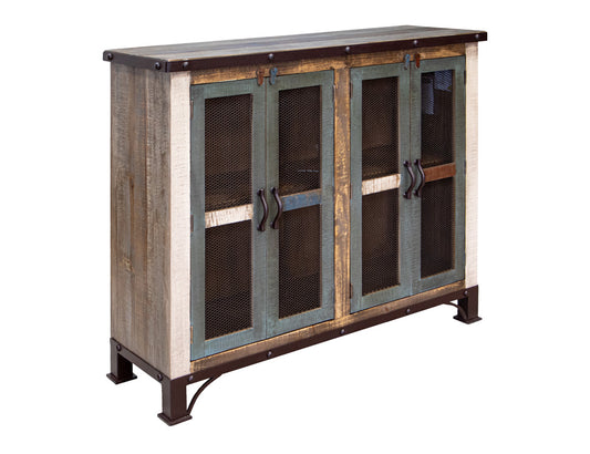 IFD - Antique Multicolor 48in Console w/4 Iron Mesh Door Panels & Middle Shelf - IFD969CONS-4MC view 2