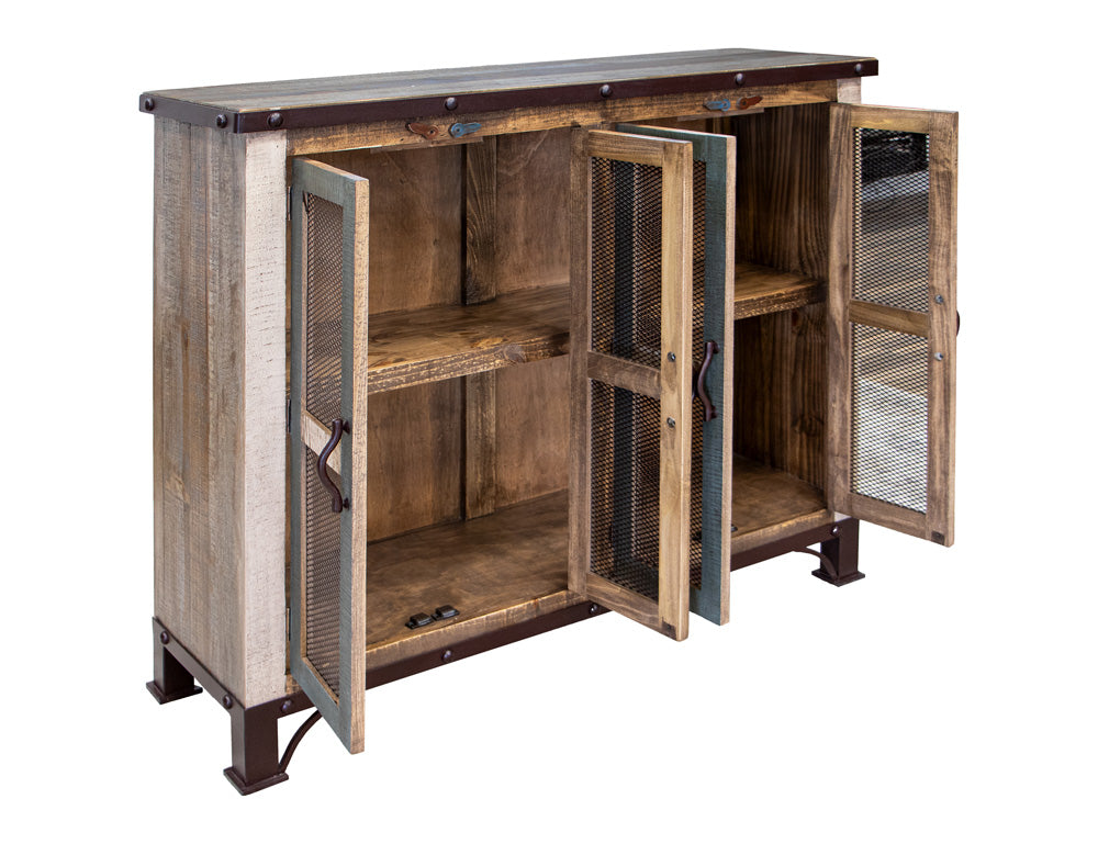 IFD - Antique Multicolor 48in Console w/4 Iron Mesh Door Panels & Middle Shelf - IFD969CONS-4MC view 3