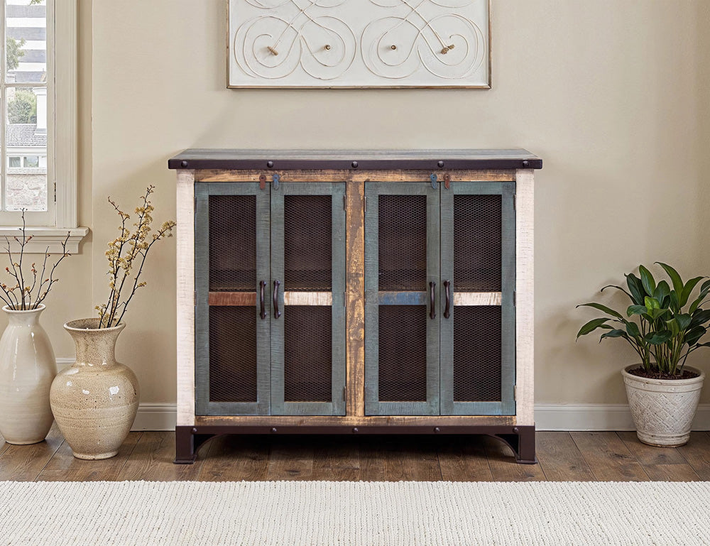 IFD - Antique Multicolor 48in Console w/4 Iron Mesh Door Panels & Middle Shelf - IFD969CONS-4MC view 4