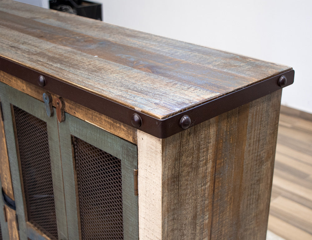 IFD - Antique Multicolor 48in Console w/4 Iron Mesh Door Panels & Middle Shelf - IFD969CONS-4MC view 5
