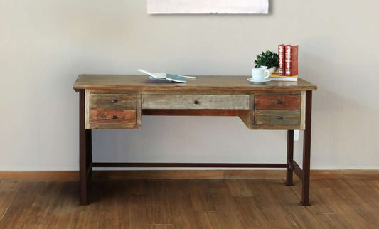 IFD - Antique Multicolor 5 Drawers Desk - IFD967DESK veiw 1