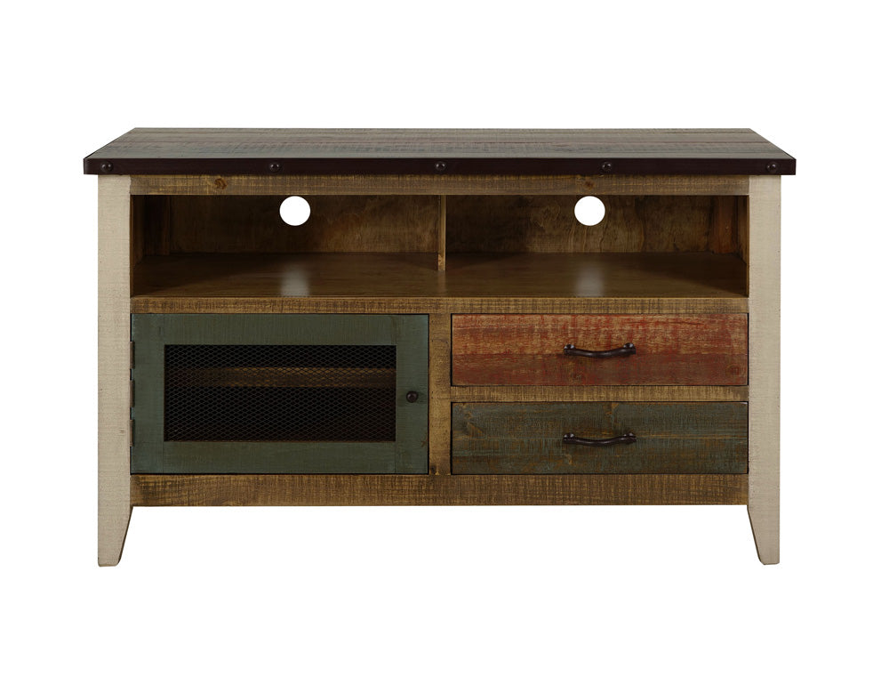 IFD - Antique Multicolor 52inTV Stand w/2 drawers & 1 Iron Mesh Door - IFD966STAND view 1