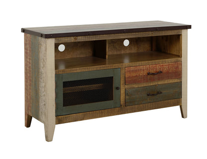 IFD - Antique Multicolor 52inTV Stand w/2 drawers & 1 Iron Mesh Door - IFD966STAND view 2