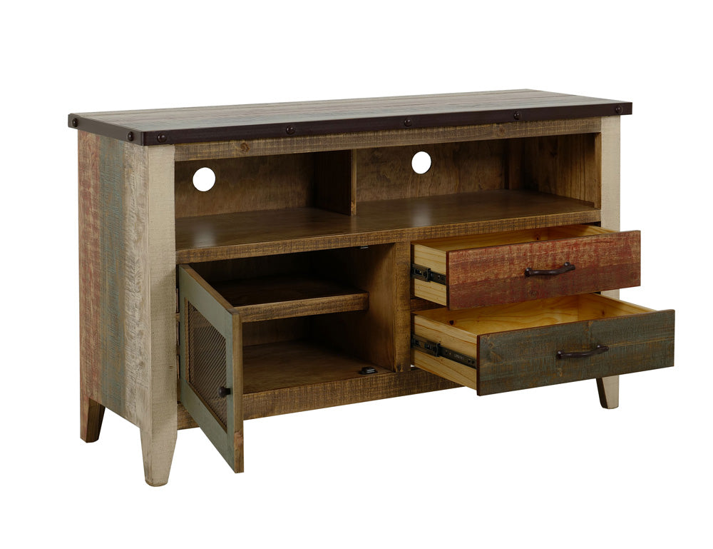 IFD - Antique Multicolor 52inTV Stand w/2 drawers & 1 Iron Mesh Door - IFD966STAND view 3