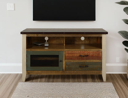 IFD - Antique Multicolor 52inTV Stand w/2 drawers & 1 Iron Mesh Door - IFD966STAND view 4