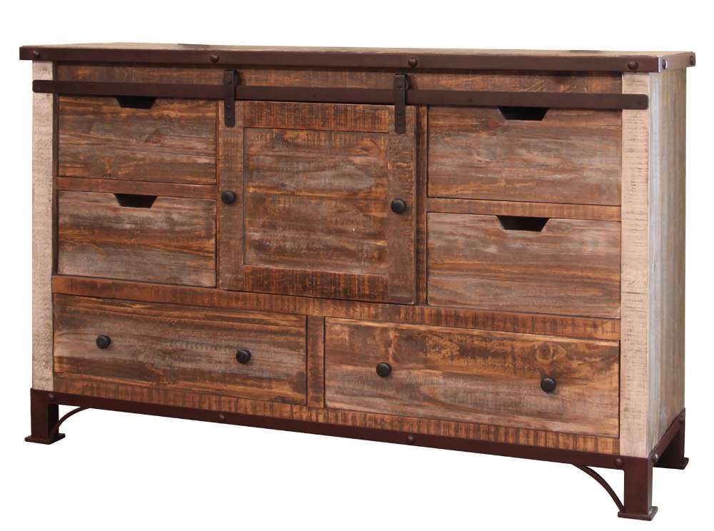 IFD - Antique Multicolor 6 Drawer, 1 Sliding Door, Dresser - IFD969DSR veiw 1