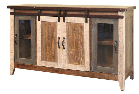 IFD - Antique Multicolor 60in TV Stand w/2 Glass doors w/ 1 middle shelf, 2 Sliding doors, w/2 shelves - IFD962STAND-60 veiw 1