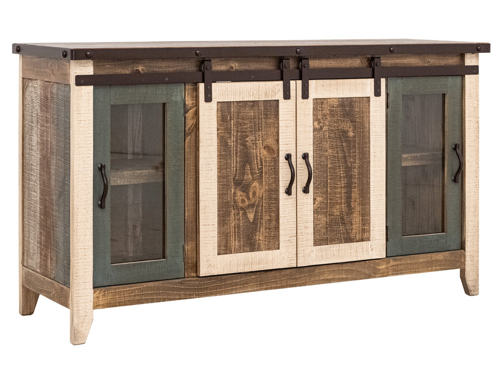 IFD - Antique Multicolor 60in TV Stand w/2 Glass doors w/ 1 middle shelf, 2 Sliding doors, w/2 shelves - IFD962STAND-60 view 1