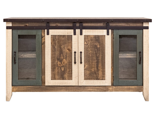 IFD - Antique Multicolor 60in TV Stand w/2 Glass doors w/ 1 middle shelf, 2 Sliding doors, w/2 shelves - IFD962STAND-60 view 2
