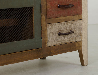 IFD - Antique Multicolor 62inTV Stand w/3 drawers & 2 Iron Mesh Doors - IFD967STAND view 5