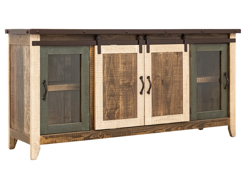 IFD - Antique Multicolor 70in TV Stand w/2 Glass doors w/ 1 middle shelf, 2 Sliding doors, w/2 shelves - IFD962STAND-70 view 1