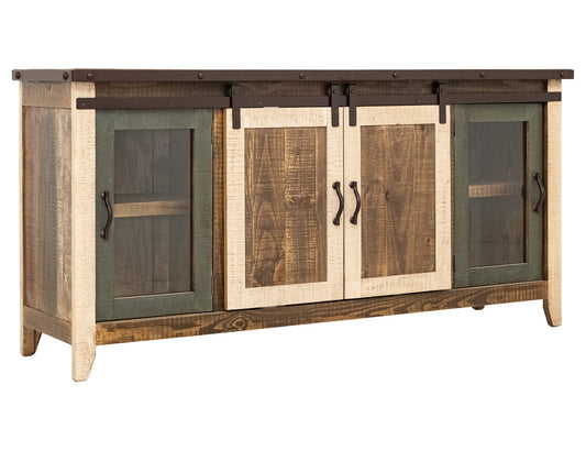 IFD - Antique Multicolor 70in TV Stand w/2 Glass doors w/ 1 middle shelf, 2 Sliding doors, w/2 shelves - IFD962STAND-70 view 1