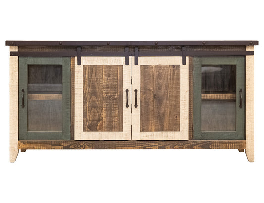 IFD - Antique Multicolor 70in TV Stand w/2 Glass doors w/ 1 middle shelf, 2 Sliding doors, w/2 shelves - IFD962STAND-70 view 2