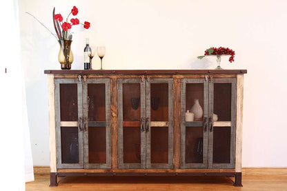 IFD - Antique Multicolor 71in Console w/6 Iron Mesh Door Panels & Middle Shelves - IFD969CONS-6MC veiw 1