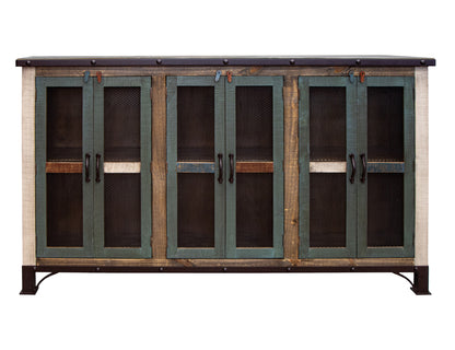 IFD - Antique Multicolor 71in Console w/6 Iron Mesh Door Panels & Middle Shelves - IFD969CONS-6MC view 1